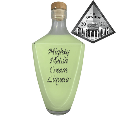Mighty Melon Cream Liqueur in large bottle. Popular alcoholic drinks. Mixed cocktails. SIP Awards winner 2021.
