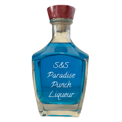Paradise Punch Liqueur in large bottle. Skinny girl cocktails. Mixed cocktails. Sweet alcoholic drinks. Fruity drinks.