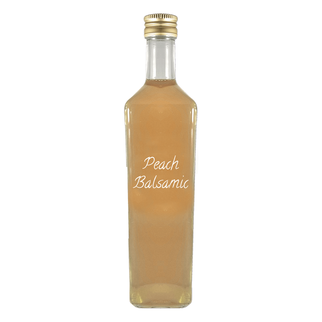Peach Balsamic Vinegar in bottle. Distilled vinegar. Peach vinegar for cooking.