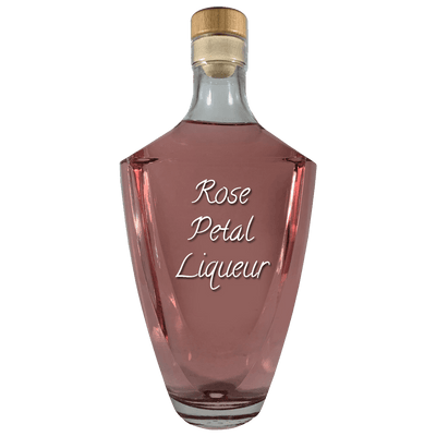Rose Petal Liqueur in large bottle. Best mixed drinks. Rosé liquor.
