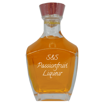S&S Passionfruit Agave Liqueur in large bottle. Bar drinks. Spirits. Popular alcoholic drinks.