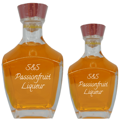 S&S Passionfruit Agave Liqueur in medium bottle. Best cocktails. Fruity alcoholic drinks. Alcoholic drinks for summer.
