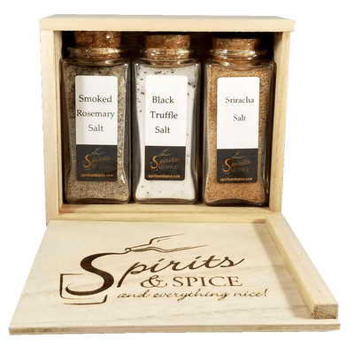 Salt Spice Set of three in box. Cooking Spices. Sriracha Spices. Seasoning salts.