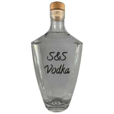S&S Vodka in large bottle. Creamy alcoholic drinks. Best mixed drinks. White liquor.