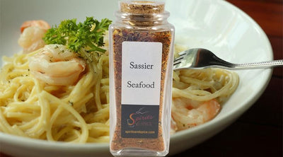 Sassier Seafood in use. Spice mix and best seasonings. Herb blends.