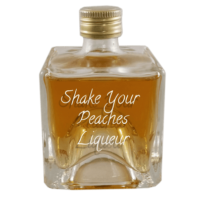 Shake Your Peaches Liqueur in small bottle. Best bar drinks for summer.