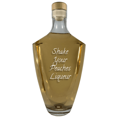 Shake Your Peaches Liqueur in large bottle. Popular alcoholic drinks. Mixed cocktails.