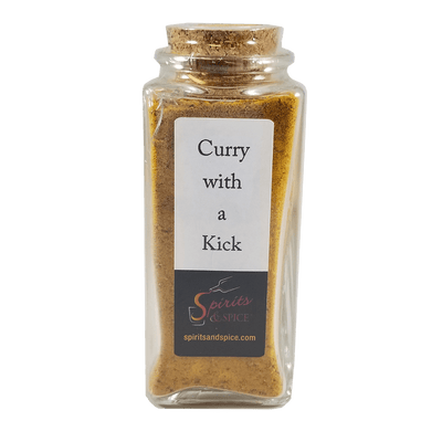 Curry With a Kick Spice Blends in bottle. Curry spices. Indian Spices. Middle Eastern spices.