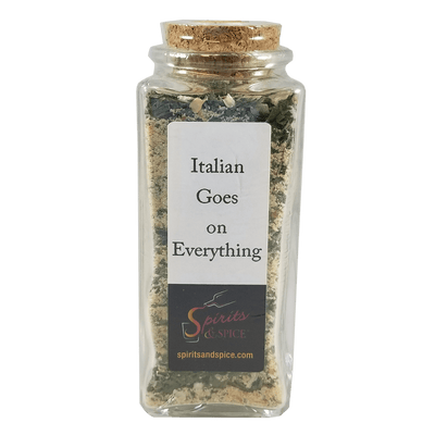 Italian Goes on Everything in bottle. Spices for pasta. Spice mix.