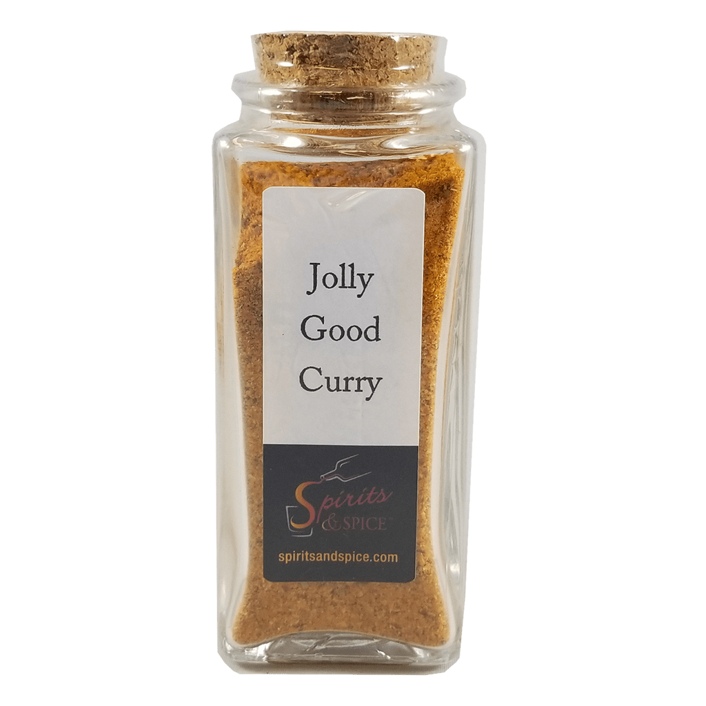 Jolly Good Curry Spice Blends in bottle. Curry powder. Coriander. Red pepper.