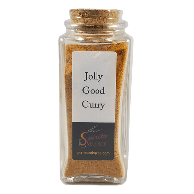 Jolly Good Curry Spice Blends in bottle. Curry powder. Coriander. Red pepper.