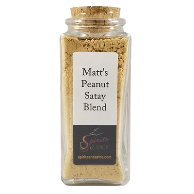 Matt's Peanut Satay Spice Blends in bottle. Soy sauces spices.