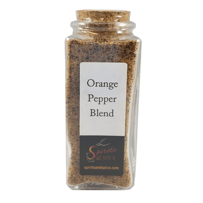 Orange Pepper Spice Blends in bottle. Blood orange spice. White pepper. Asian spices.