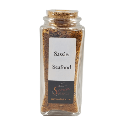 Sassier Seafood in bottle. Spice and meat rubs. Spice blends for pasta.