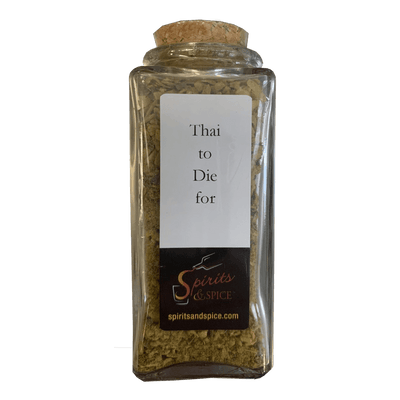 Thai To Die For Spice Blends in bottle. Kaffir lime spices. Thai spices. Coconut spices.