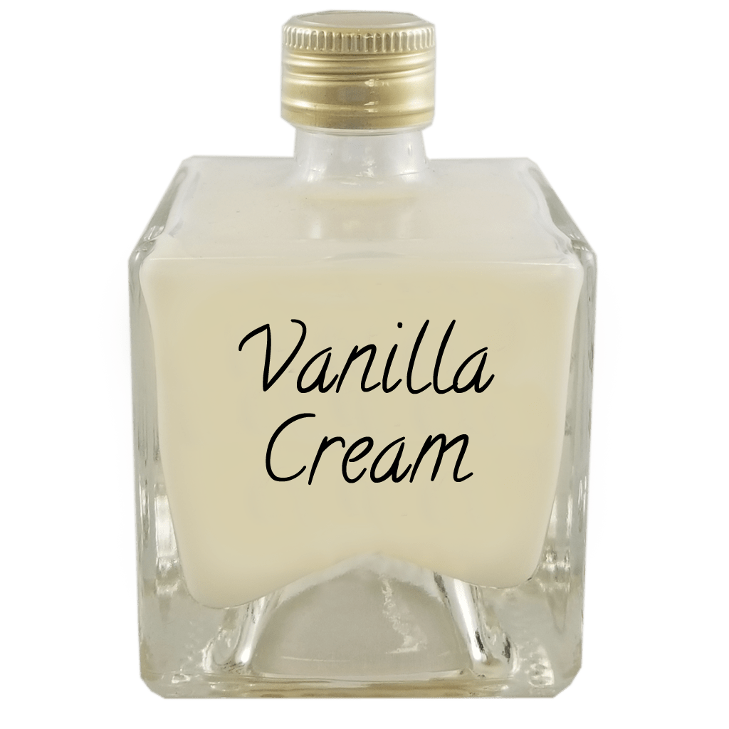 Vanilla Cream Liqueur in small bottle. Best cocktails. Ice cream alcoholic drinks.