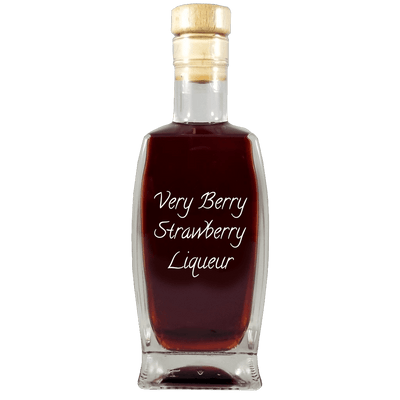 Very Berry Strawberry Liqueur in medium bottle. Smooth and sweet alcoholic drinks.