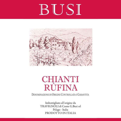 Busi Chianti Rufina red wine packaging. Sweet red wine for beginners. Best wine with spaghetti.