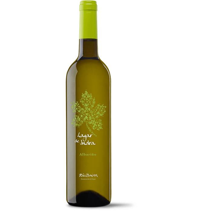 Lagar de Indra Riax Baixas Albarino white wine in bottle. Fine wine meaning. Best white wine for casual drinking.