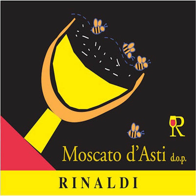 Rinaldi Moscato d' Asti white wine packaging. Sweet white wine for beginners. Best wine with spaghetti.